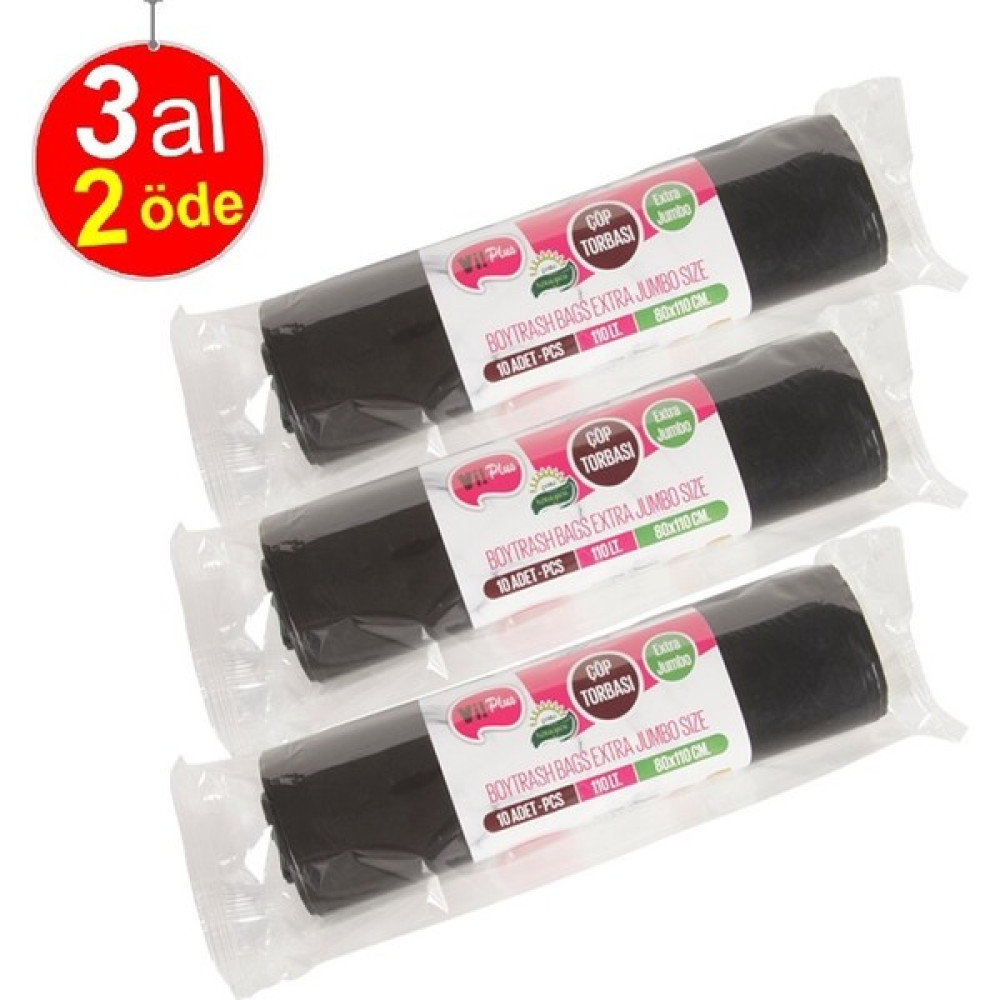 Vi! Plus Çöp Torbası 3 Al 2 Öde Extra Jumbo Boy 110 Litre 80X110 Ebatında ( Çöp Poşeti ) - 80 x 110 cm Çöp Poşetleri Fiyatı
