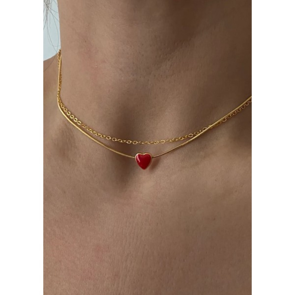 Vi Store Kırmızı Kalp Choker ve Zincir Set Bijuteri Kolye Fiyatı