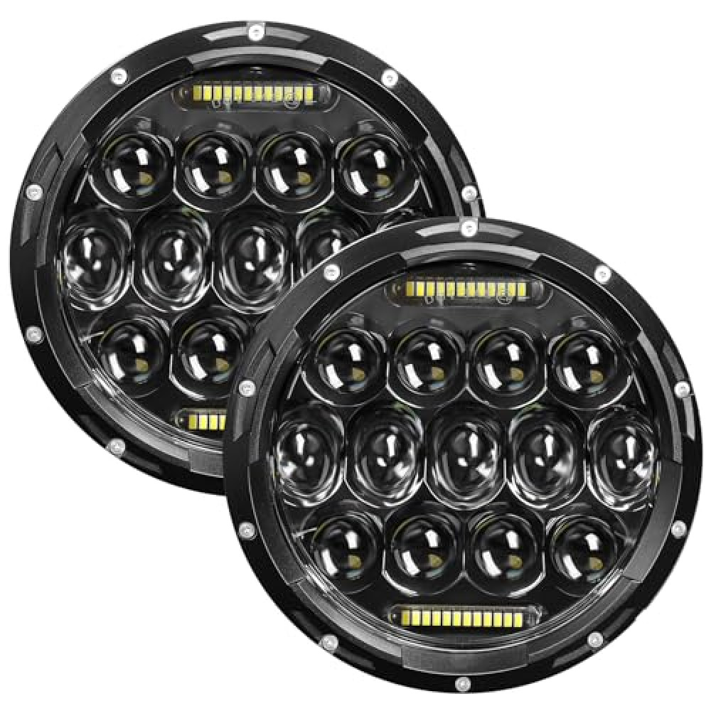 VI9000 7 Inch Led Headlight Round H6024 Led Headlight DOT Approved Hi/Lo Beam DRL Black Headlights Compatible With Jeep Wrangler JK JKU TJ LJ CJ Compatible With Chevy,Ford and Mazda Miata etc