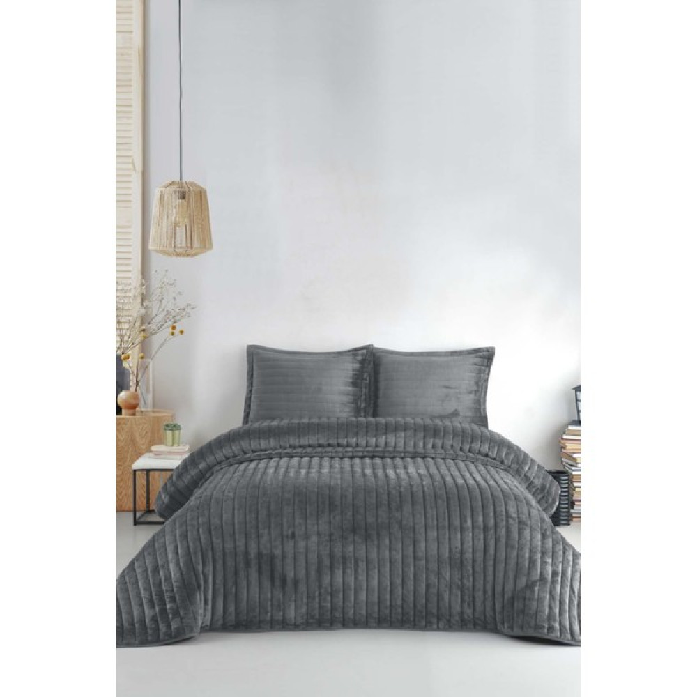Via Bianco Doux Koyu Gri Çift Kişilik Yatak Örtüsü Seti - 230 x 260 cm Yatak Örtüsü Fiyatı