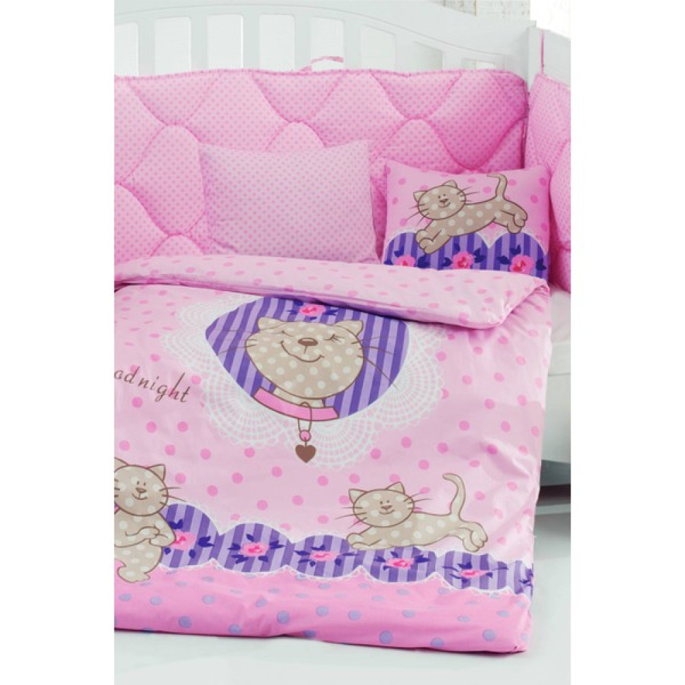 Via Bianco Good Night Kedi Bebek Nevresim Takımı 4 Prç - Pembe - 100 x 150 cm Bebek Nevresim Takımı Fiyatı