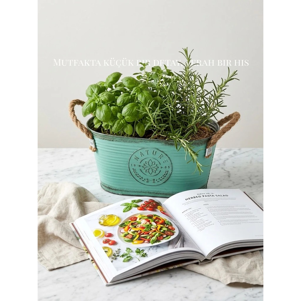 Via Gardenia Metal Saksı Oval Jüt Saplar 14*24CM - Yeşil Saksı ve Aksesuarları Fiyatı