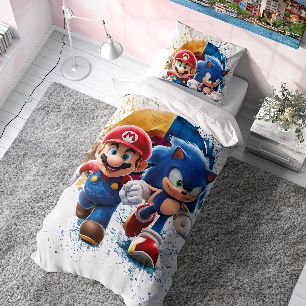 Viadela Sonic Mario Nevresim Takımı (Çarşafsız) %100 Pamuklu 150x220 cm Baskılı Desen Nevresim Takımı Fiyatı
