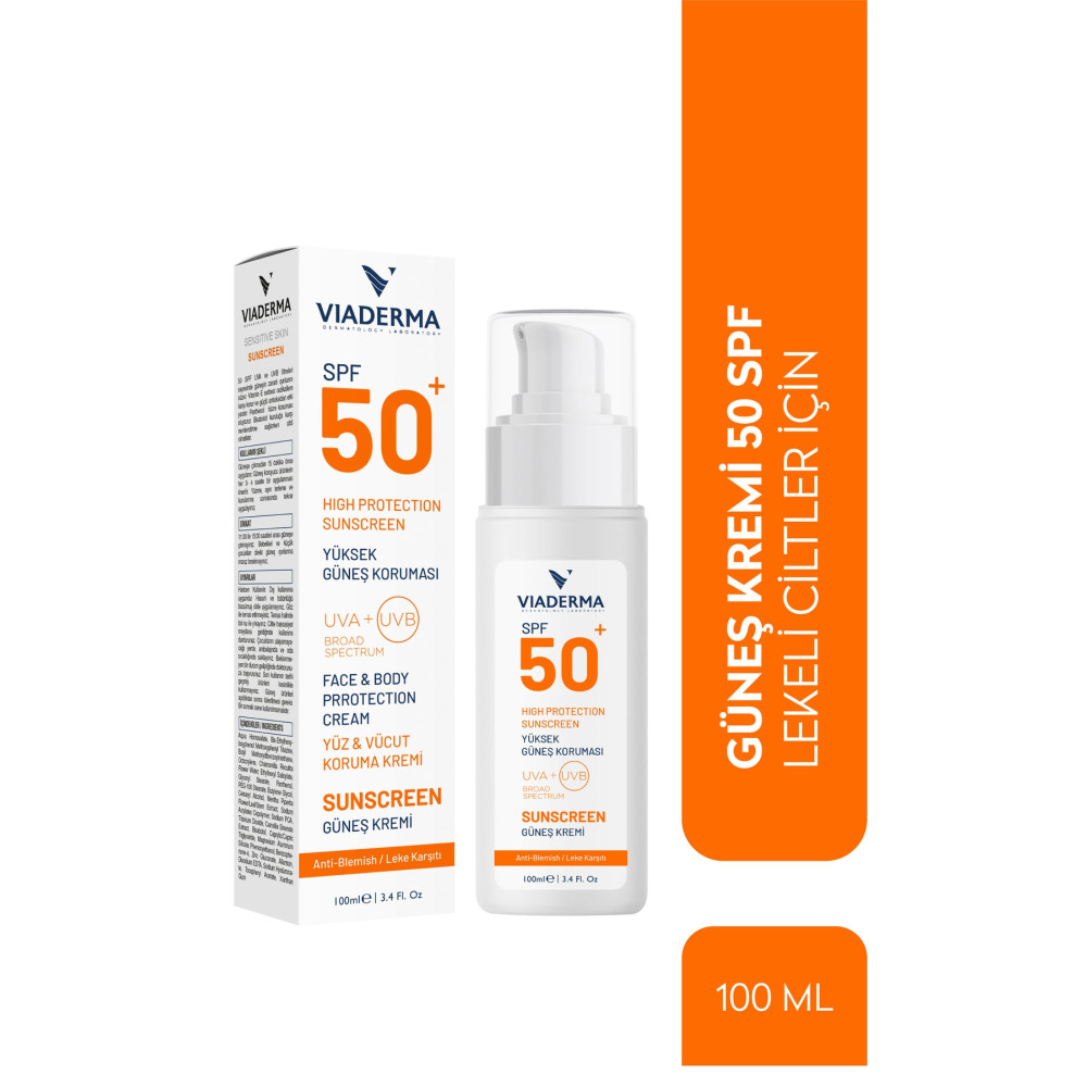 Viaderma SPF 50 Leke Karşıtı Yüz ve Vücut Koruma Güneş Kremi 100 ml - Tüm Ciltler Suya Dayanıklı Güneş Kremleri ve Losyonları Fiyatı