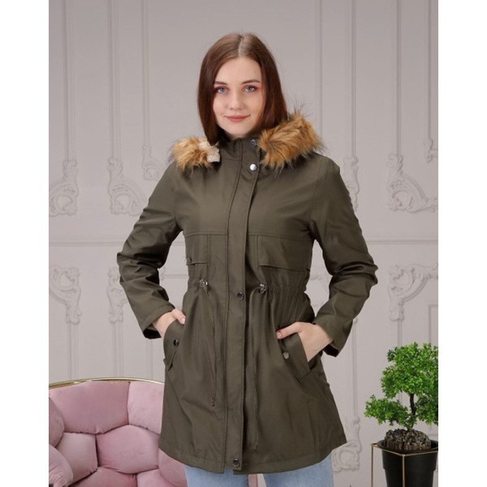 Vibeys Collection Haki Içi Kürklü ve Su Geçirmez Büyük Beden Battal Kadın Kışlık Mont & Kaban Bayan Mont Fiyatı