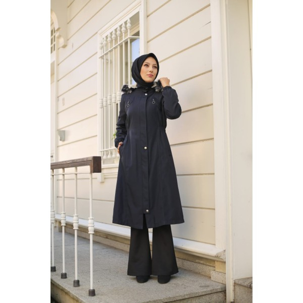 Vibeys Collection Lacivert Içi Kürklü ve Su Geçirmez Kadın Kışlık Mont & Kaban Bayan Mont Fiyatı