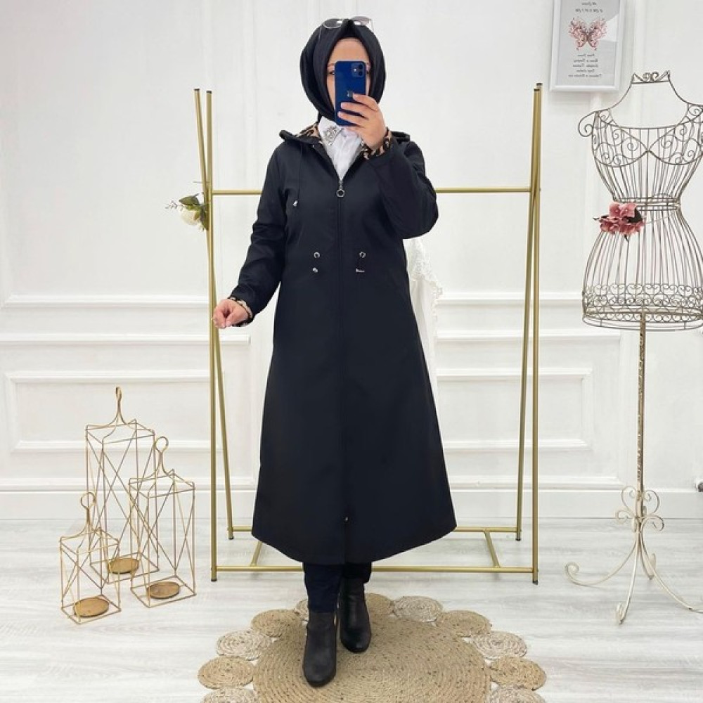 Vibeys Collection Lacivert Içi Leopar Desenli ve Kendinden Astarlı Su Geçirmez Kadın Trençkot Kadın Trençkot Fiyatı