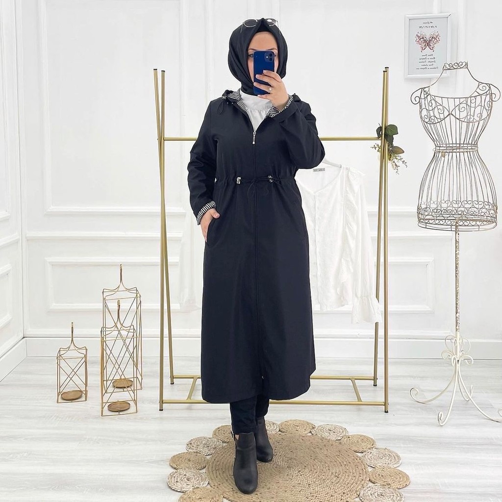 Vibeys Collection Siyah Içi Çizgili ve Kendinden Astarlı Su Geçirmez Kadın Trençkot Kadın Trençkot Fiyatı