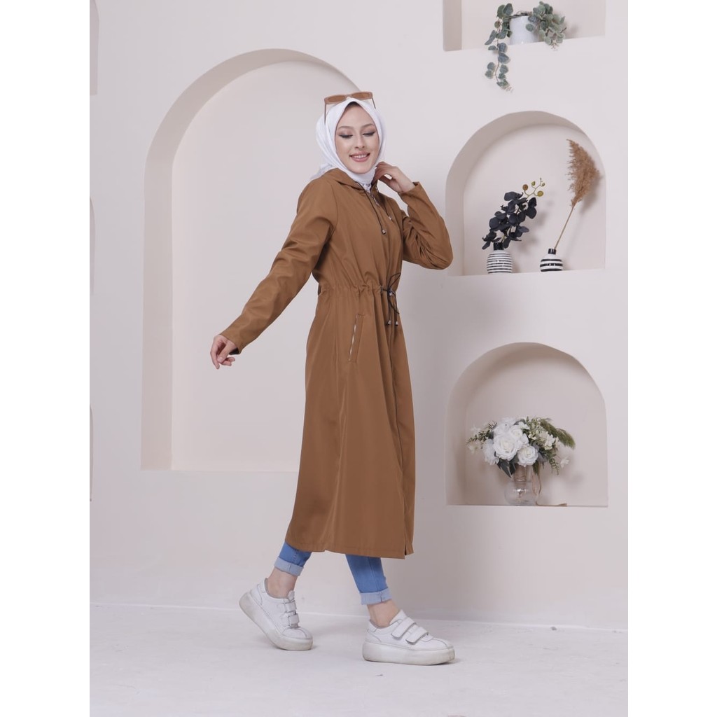 Vibeys Collection Taba Içi Çizgili ve Kendinden Astarlı Su Geçirmez Kadın Trençkot Kadın Trençkot Fiyatı