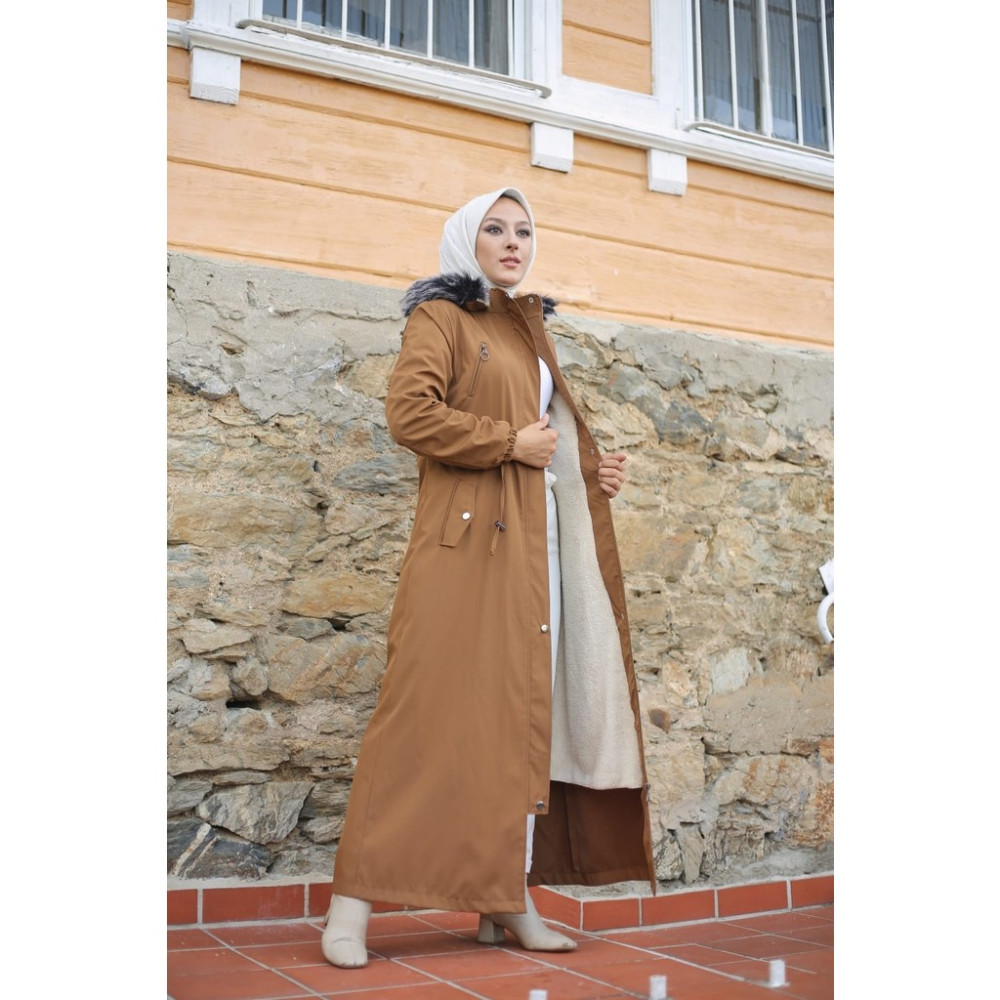 Vibeys Collection Taba Içi Kürklü ve Su Geçirmez Tam Boy Kadın Kışlık Mont & Kaban Bayan Mont Fiyatı