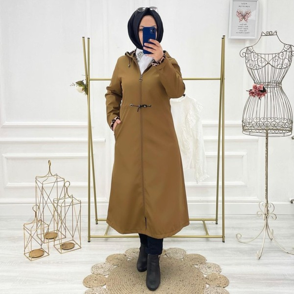 Vibeys Collection Taba Içi Leopar Desenli ve Kendinden Astarlı Su Geçirmez Kadın Trençkot Kadın Trençkot Fiyatı
