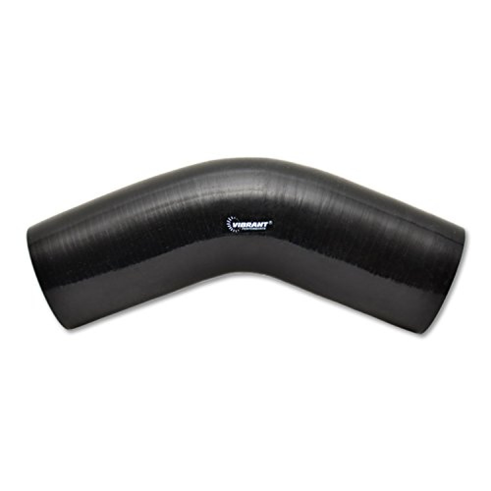 Vibrant Performance Power 2752 Hose Coupler, Silicone, 4ply Aramid Reinforced, 45 degree Elbow, 2.50 in. Inlet I.D, 2.50 in. Outlet I.D, 4.50 in. Leg Length, 2.50 in. CLR, Black, each