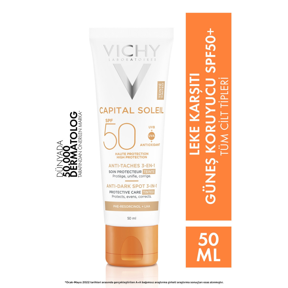 Vichy Capital Soleil Tüm Cilt Tipleri Için Renkli Leke Karşıtı Spf50 Güneş Koruyucu 50ml Güneş Kremleri ve Losyonları Fiyatı