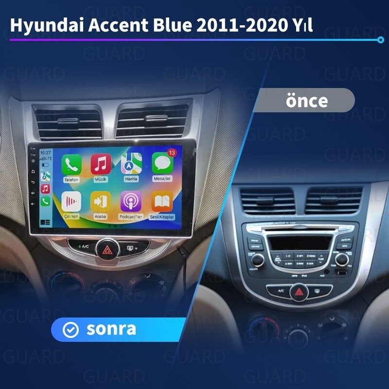 Victor Hyundai Accent Blue 2011-2020 Android Kablosuz Carplay Navigasyon Multimedya 9 Inch Ekran 4G Ram + 64GB Hafıza Çerçeveli ve arka görüş kameralı RAM Bellekler Fiyatı