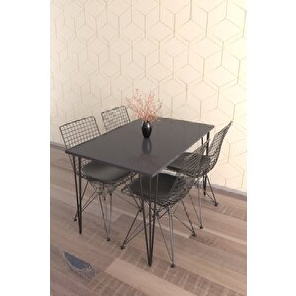 Victor Vallery 4 Sandalyeli Mutfak Takımı 110x70 Cm Yemek Ve Balkon Masası Antrasi̇t Antrasit Yemek & Mutfak Masası Fiyatı