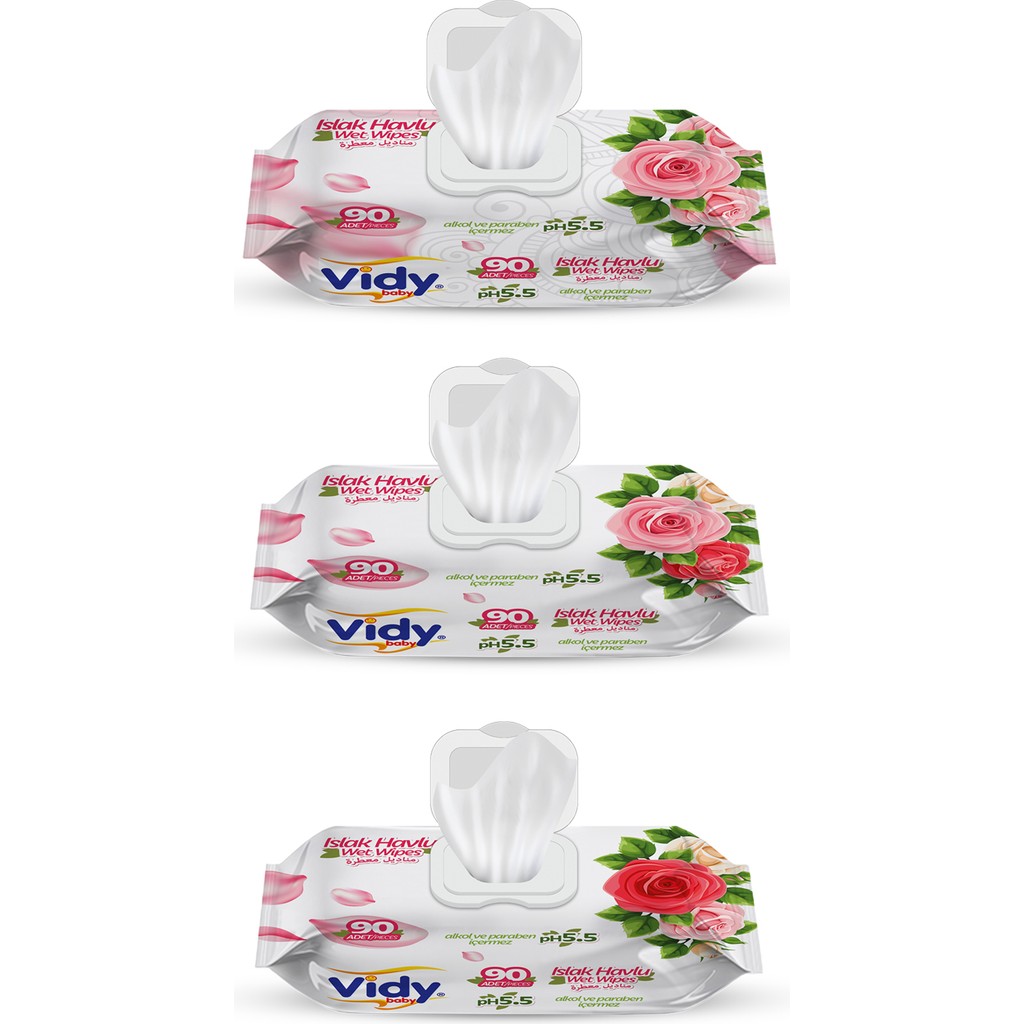 Vidy Gül Kokulu Islak Havlu 90×24 Paket 2160 Yaprak Hassas Ciltler İçin Ferahlatıcı Temizlik El / Yüz Havlusu Fiyatı