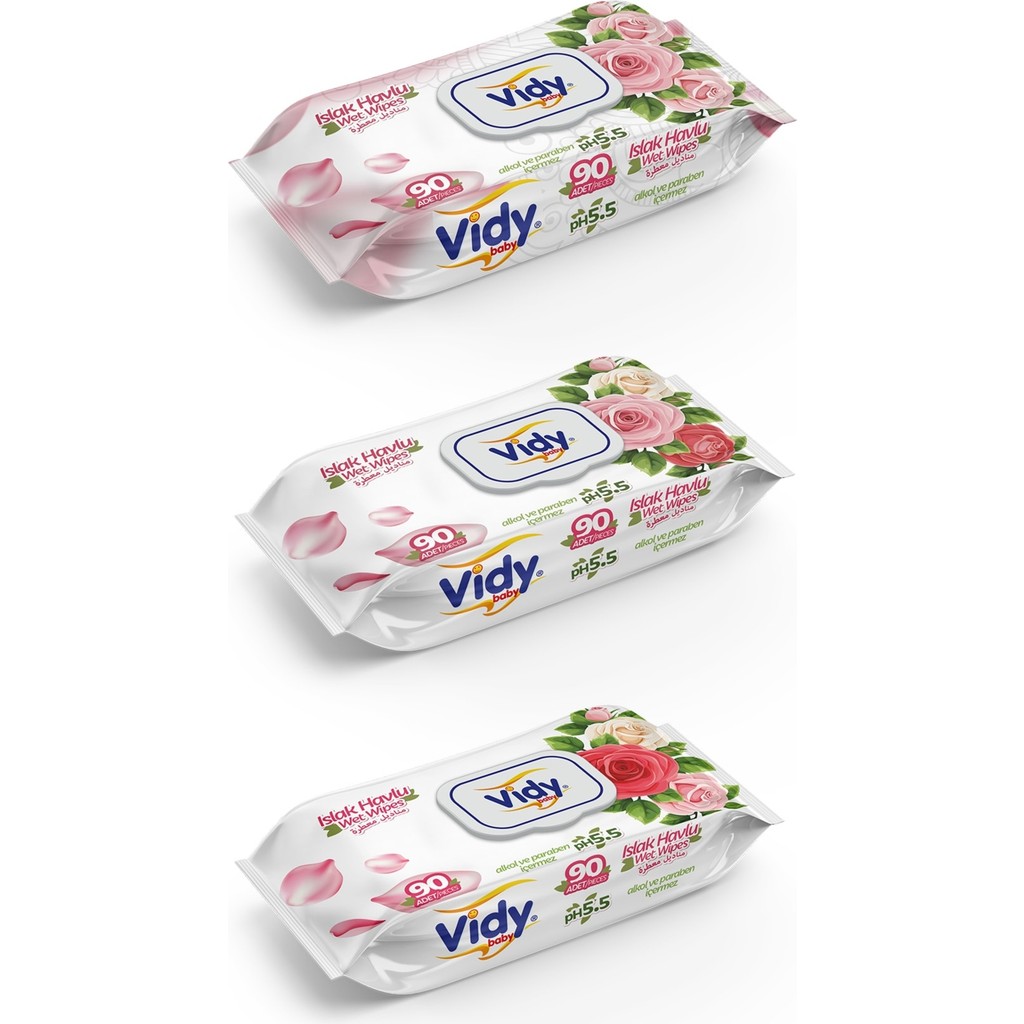Vidy Rose - Gül Kokulu Islak Havlu 90×12 Paket ( 1080 Yaprak ) El / Yüz Havlusu Fiyatı