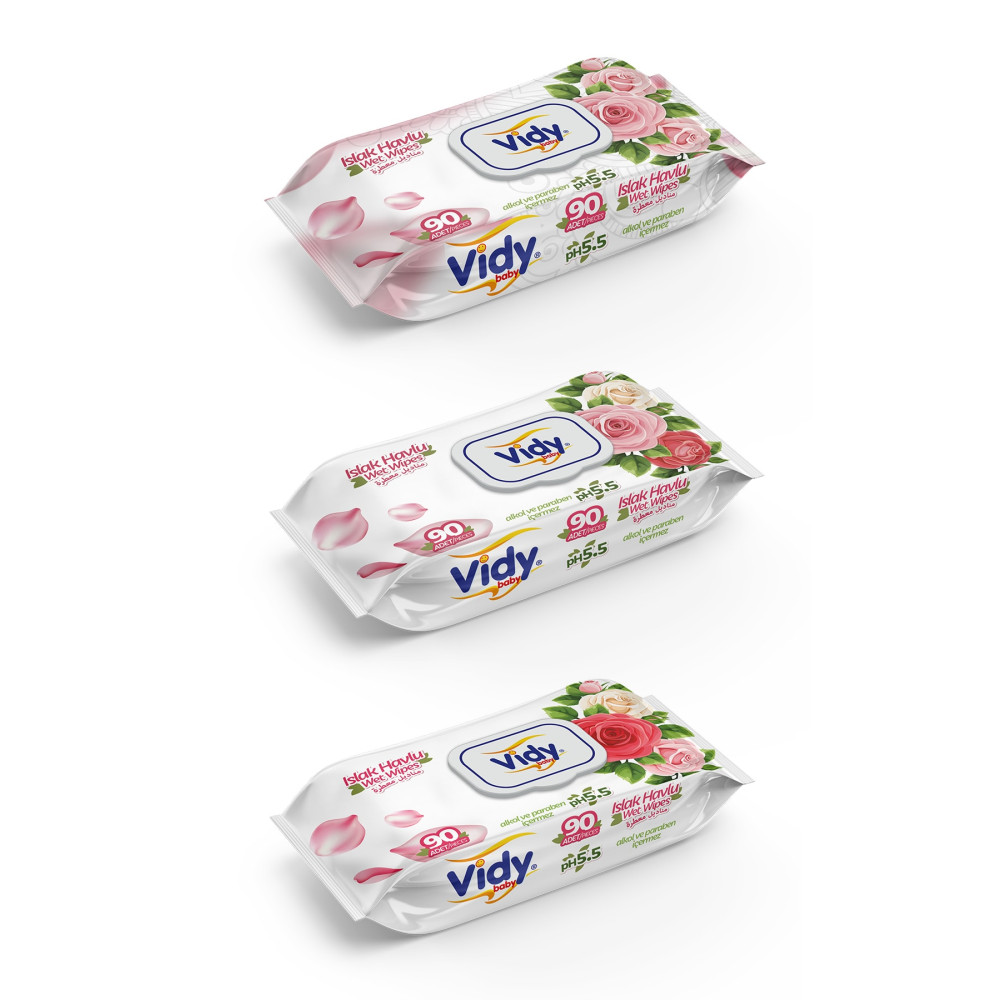 Vidy Rose - Gül Kokulu Islak Havlu 90×12 Paket ( 1080 Yaprak ) Bebek Mendil-Islak Mendil Fiyatı