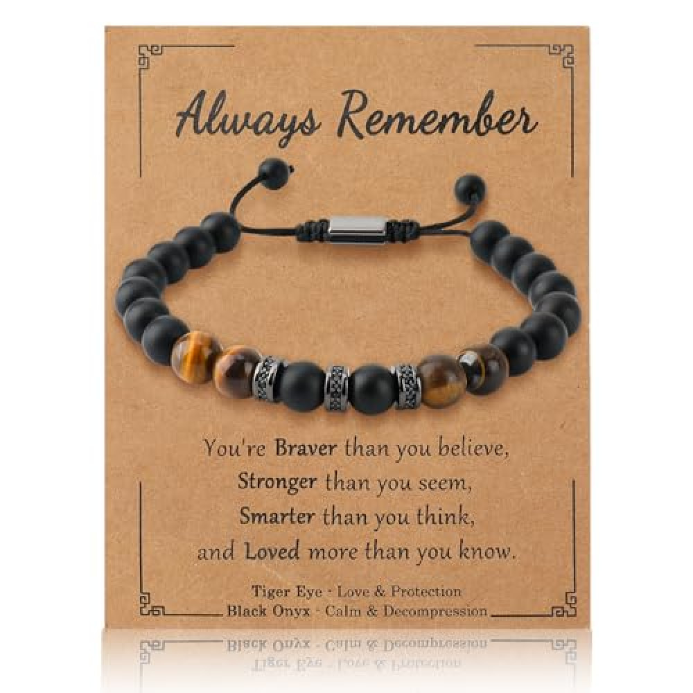 ViEinkaufen Tiger Eye Bead Bracelet for Boys Teens - Black Adjustable Stone Bracelet Gift for Boyfriend Birthday Christmas Presents