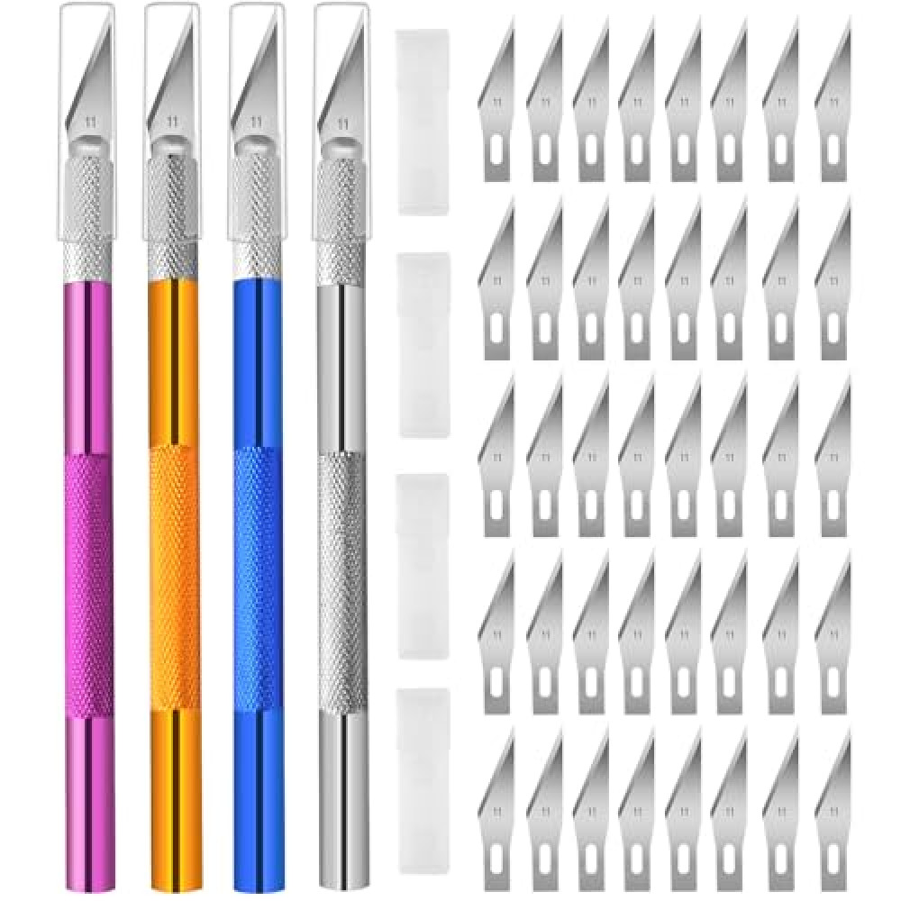 Viemior 4PCS Exacto Knife, Hobby Knife Craft Knifes with 40PCS Spare Exacto Knife Blades(#11), Profession Exacto Knives Precision Knife for Crafting, Arts, Modeling, Scrapbooking, Stencil