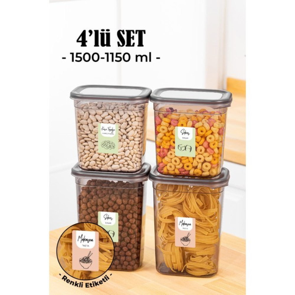Vienev 4lü Renkli Etiketli Peggy Dikdörtgen Saklama Kabı Seti 2x(1500+1150 ml) Antrasit Saklama Kapları Fiyatı