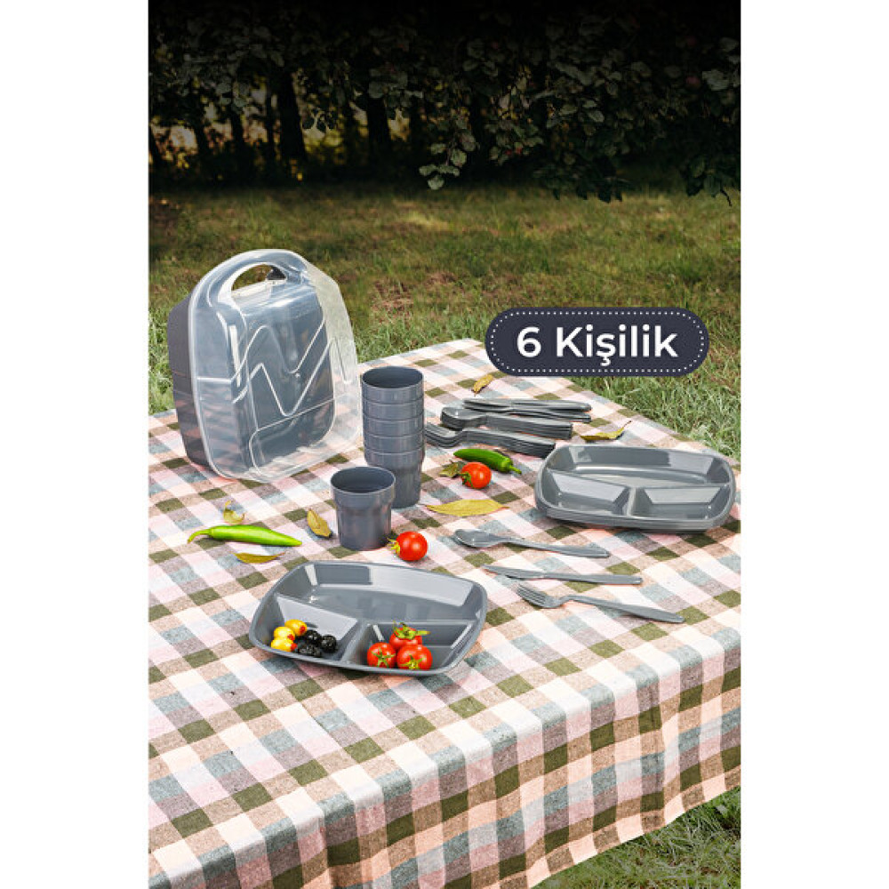 Vienev 6 Kişilik Çantalı Piknik Seti Gri Mangal & Barbekü Malzemeleri Fiyatı