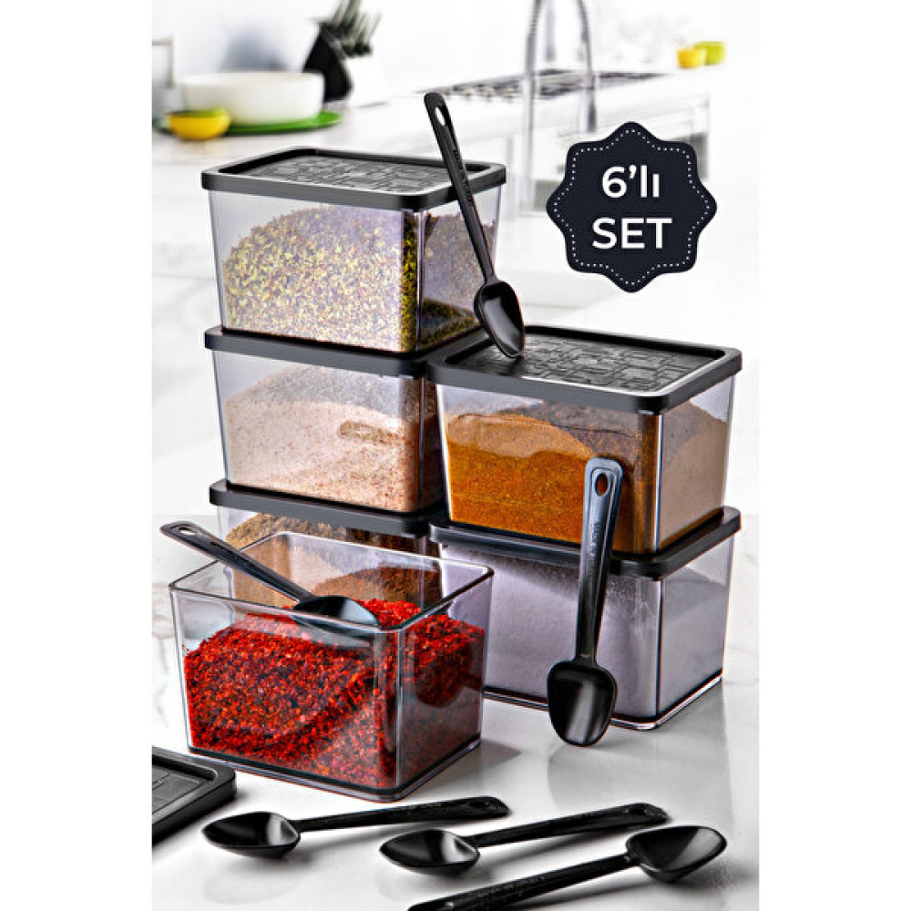 Vienev 6lı Multi Set Kaşıklı Baharatlık Büyük Boy Siyah Baharat Setleri & Baharatlıklar Fiyatı