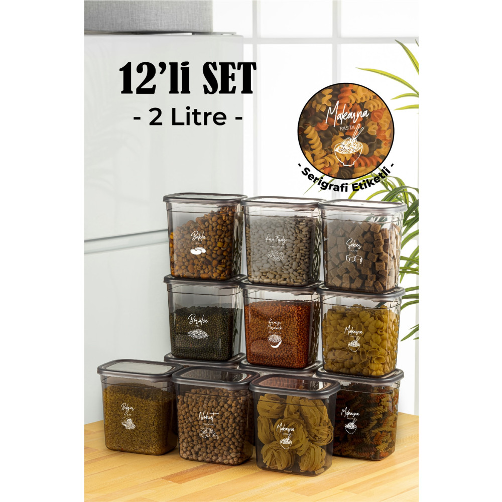 Vienev Beyaz Serigrafi Etiketli 12li Set Peggy Şeffaf Kapaklı Uzun Dikdörtgen Saklama Kabı 2 Litre Saklama Kapları Fiyatı