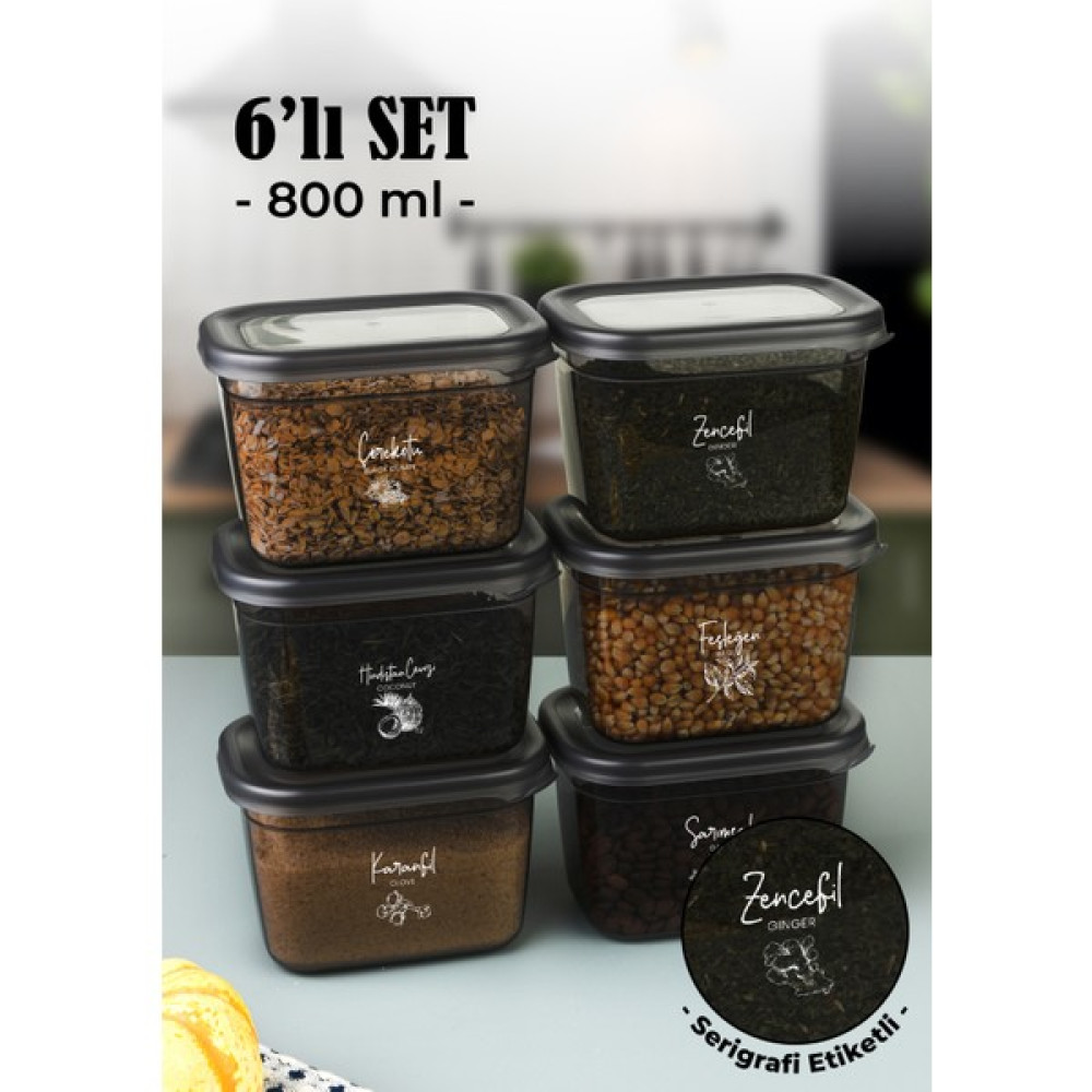 Vienev Beyaz Serigrafi Etiketli 6lı Peggy Dikdörtgen Baharatlık Seti 800 Ml Antrasit Baharat Setleri & Baharatlıklar Fiyatı