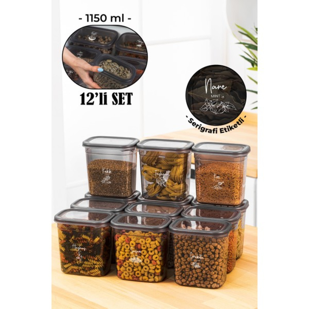 Vienev Beyaz Serigrafi Etiketli Peggy Dikdörtgen Baharatlık Seti 1150 ml Antrasit 12'li Baharat Setleri & Baharatlıklar Fiyatı