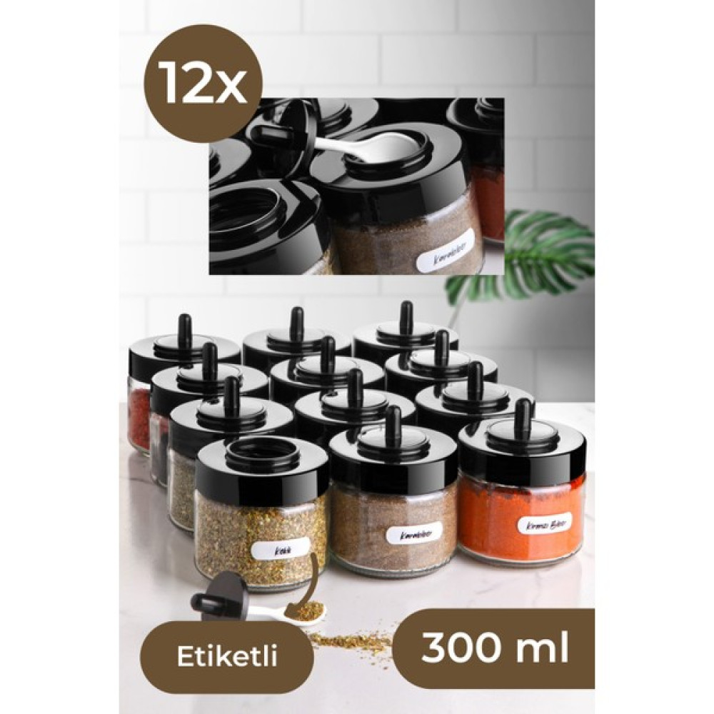 Vienev Etiketli 12 Adet Kapağı Kendinden Kaşıklı Baharatlık Seti Kısa Baharat Setleri & Baharatlıklar Fiyatı