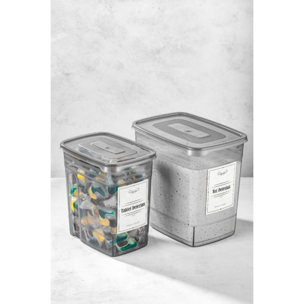 Vienev Etiketli 2li Strip Mega Boy Toz ve Tablet Deterjan Saklama Kutusu 1x(3,5 Litre, 2 Litre) - Antrasit Eşya Saklama Kutusu Fiyatı