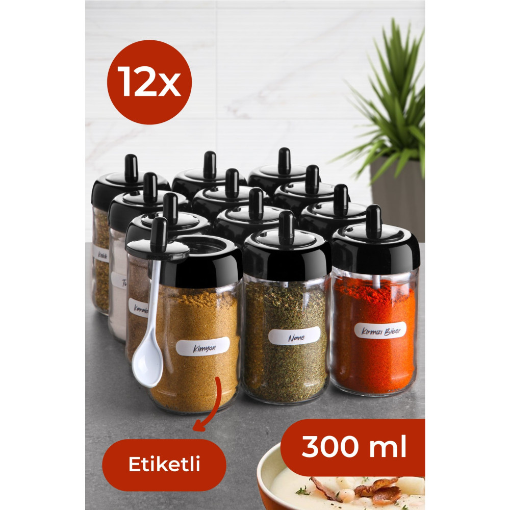Vienev Etiketli Kapağı Kendinden Kaşıklı Baharatlık Seti Uzun 12 Adet Baharat Setleri & Baharatlıklar Fiyatı