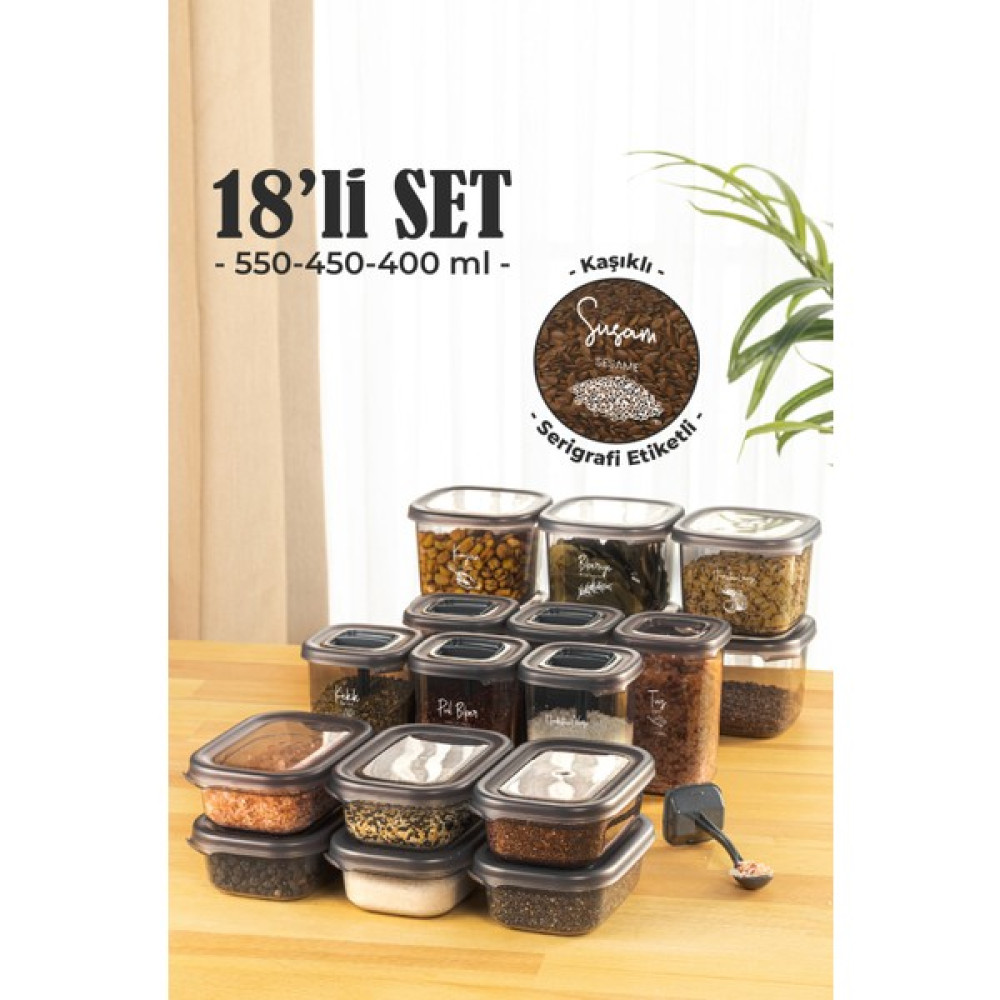 Vienev Etiketli Kaşıklı 18'li Süper Set Baharat Saklama Kabı Seti 6x(0,40 0,45 0,55) Baharat Setleri & Baharatlıklar Fiyatı