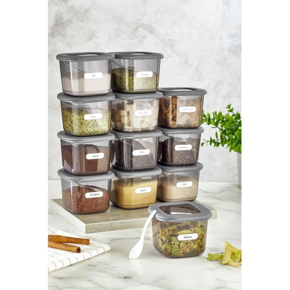 Vienev Kaşıklı ve Etiketli Foly Erzak Saklama Kabı 12'li Set Küçük Boy 0,55 Litre Antrasit - Siyah - 550 ml Baharat Setleri & Baharatlıklar Fiyatı