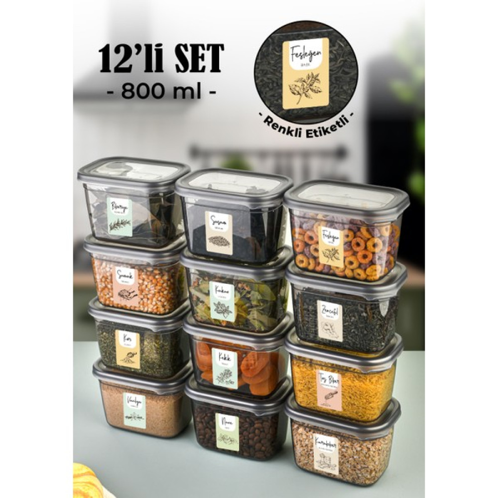Vienev Renkli Etiketli 12lı Peggy Dikdörtgen Baharatlık Seti 800 Ml Antrasit Baharat Setleri & Baharatlıklar Fiyatı
