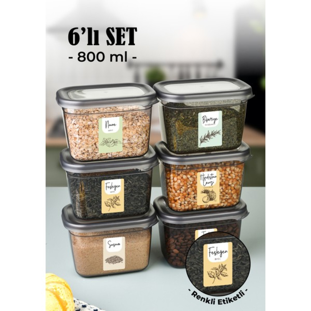 Vienev Renkli Etiketli 6lı Peggy Dikdörtgen Baharatlık Seti 800 Ml Antrasit Baharat Setleri & Baharatlıklar Fiyatı