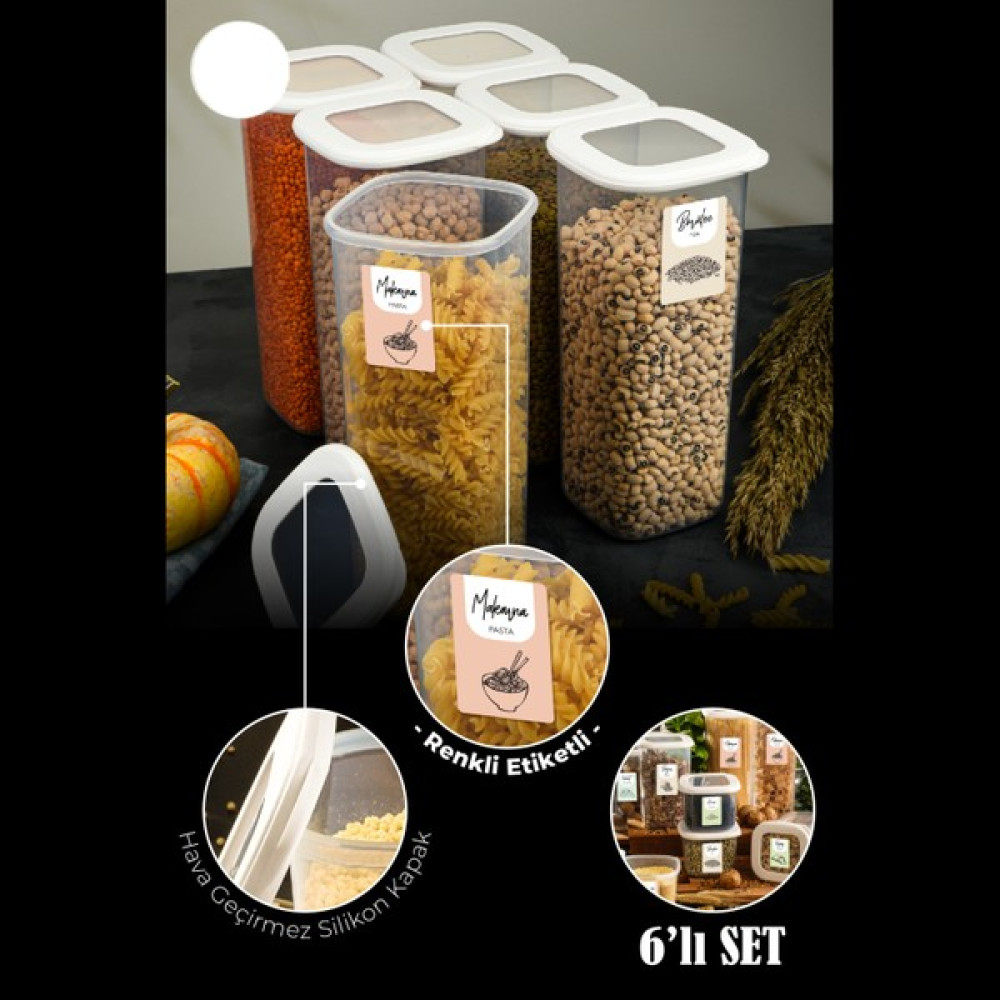 Vienev Renkli Etiketli Kare Erzak Saklama Kabı 1,75 lt Beyaz 6'lı Saklama Kapları Fiyatı