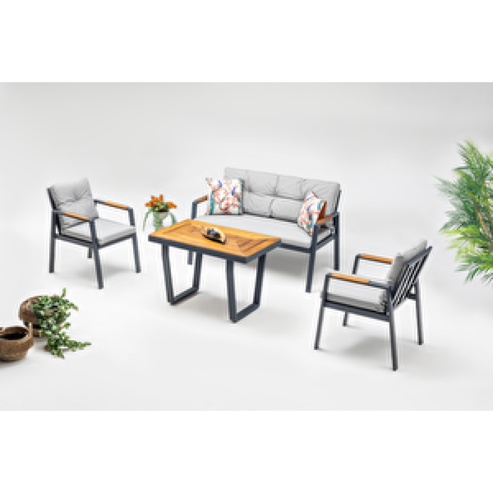 Vieno Home Garden Efes Mini Alüminyum 2'li Bahçe Balkon Oturma Grubu Antrasit Bahçe Mobilyası Takımı Fiyatı