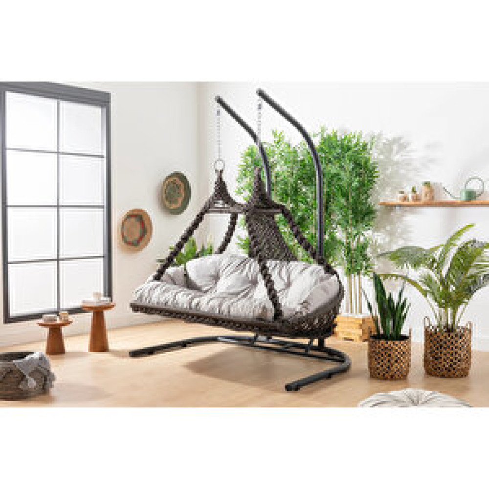 Vieno Home Garden Maya Makrome 2'li Örgü Salıncak Antrasit Bahçe Salıncağı Fiyatı