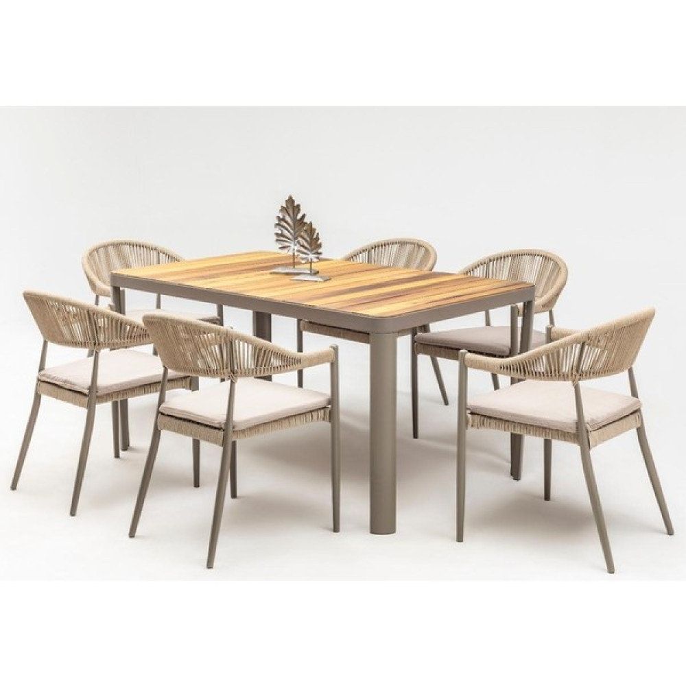 Vieno Home Garden Rita Alüminyum Bahçe Balkon Masa Takımı Ahşap Tablalı (90X160) Cappuccino Bahçe Mobilyası Takımı Fiyatı