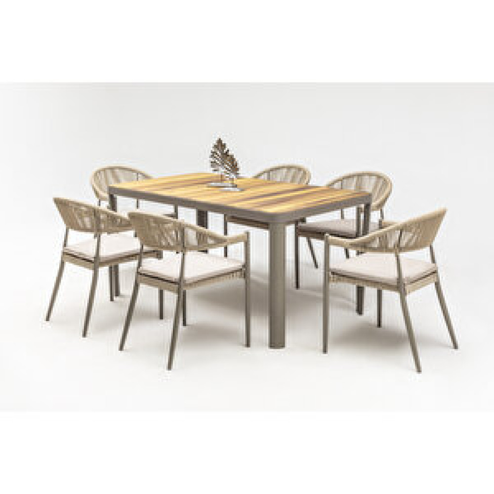 Vieno Home Garden Rita Alüminyum Bahçe Balkon Masa Takımı Ahşap Tablalı Cappuccino (90x160) Bahçe Mobilyası Takımı Fiyatı