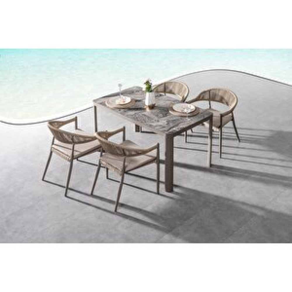 Vieno Home Garden Rita Alüminyum Bahçe Balkon Masa Takımı Hpl Kompakt Tablalı (80x140) Cappuccino Bahçe Mobilyası Takımı Fiyatı