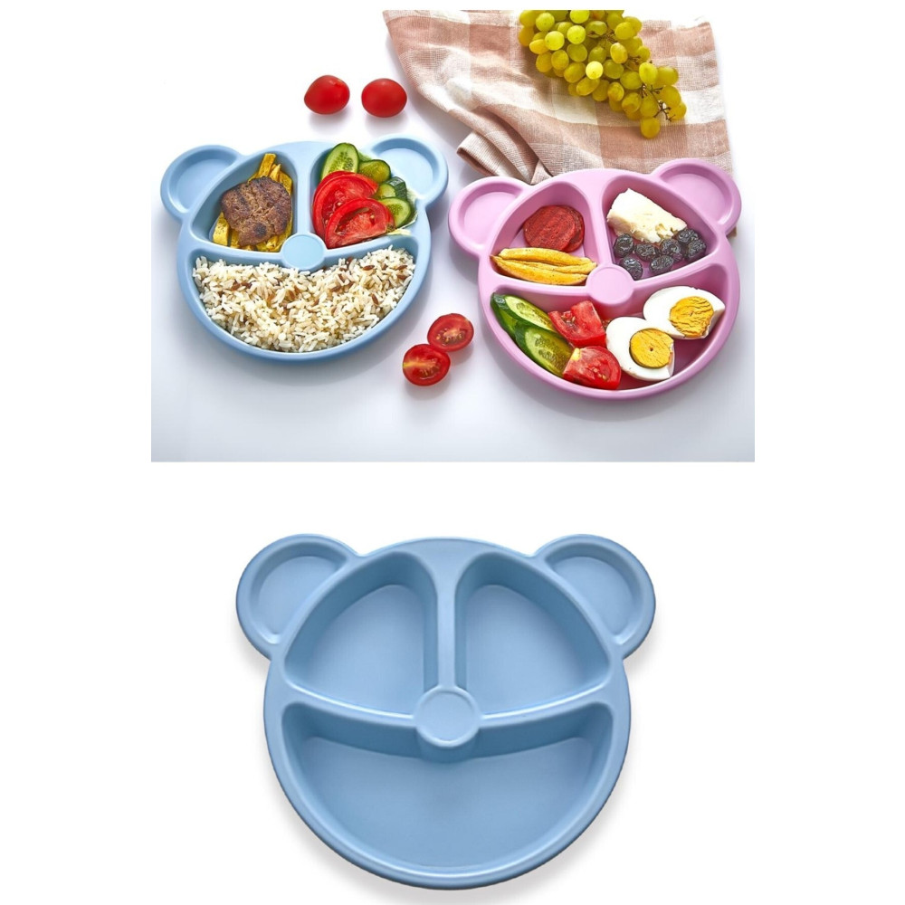 VİGENTİNO Ayıcık Şekilli Mama Ve Yemek Tabağı - Çocuk Yemek Tabağı - Figürlü Çocuk Tabağı - Mavi Renk 20cm Bebek Beslenme Gereçleri Fiyatı