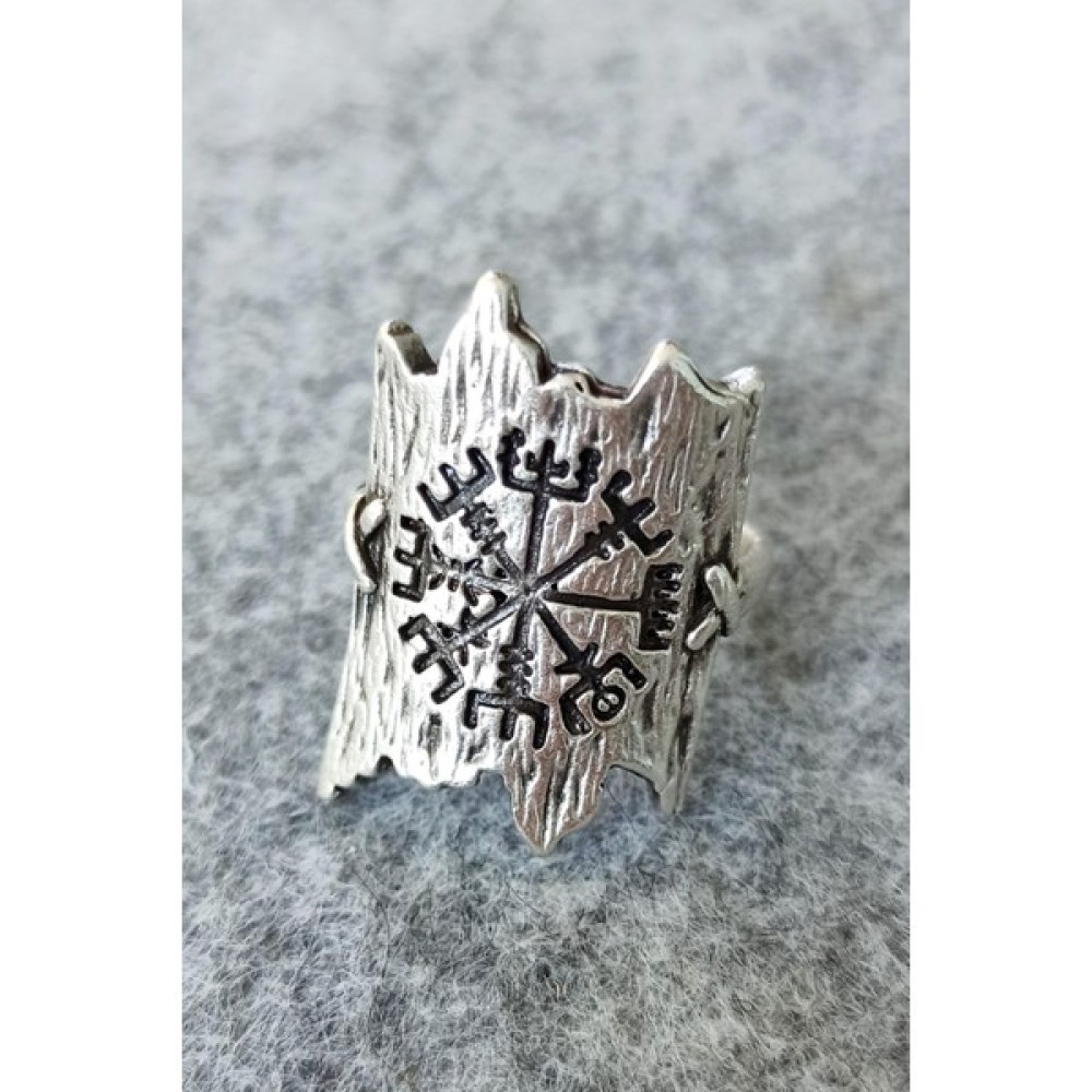 Viking Pusulası Şekilli Antik Gümüş Kaplama El Yapımı Ayarlanabilir Unisex Yüzük - Standart Gümüş Yüzük Fiyatı