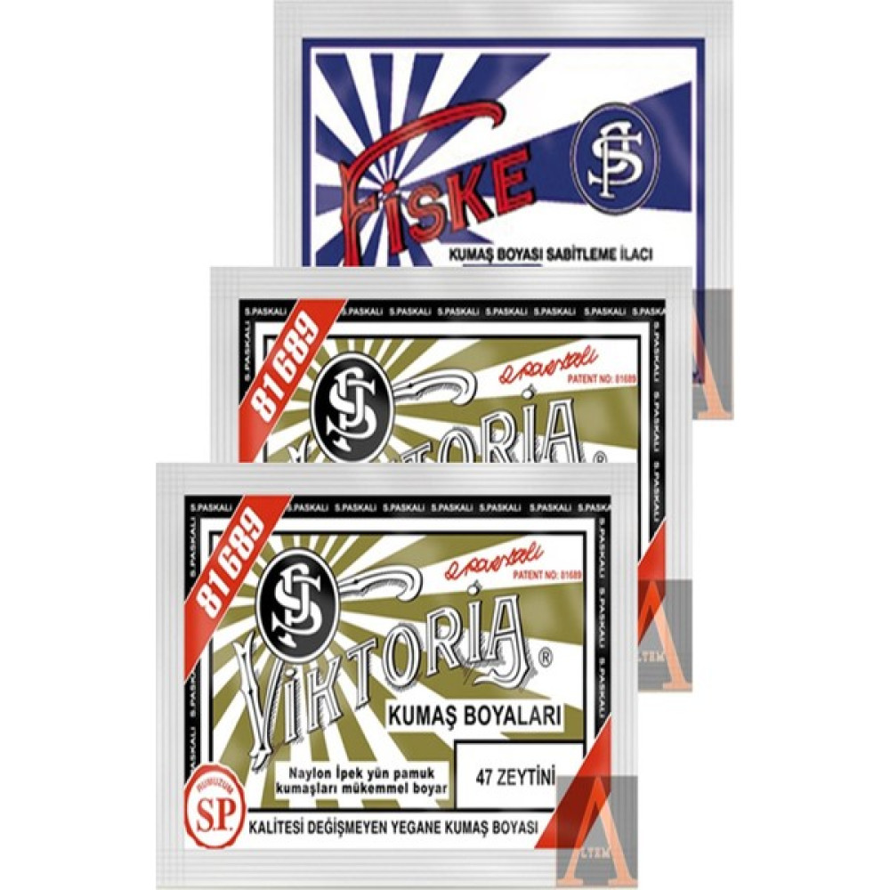Viktoria Kumaş Boyası 2 Paket Zeytini+1 Paket Sabitleyici Fiske Oto Boyaları Fiyatı