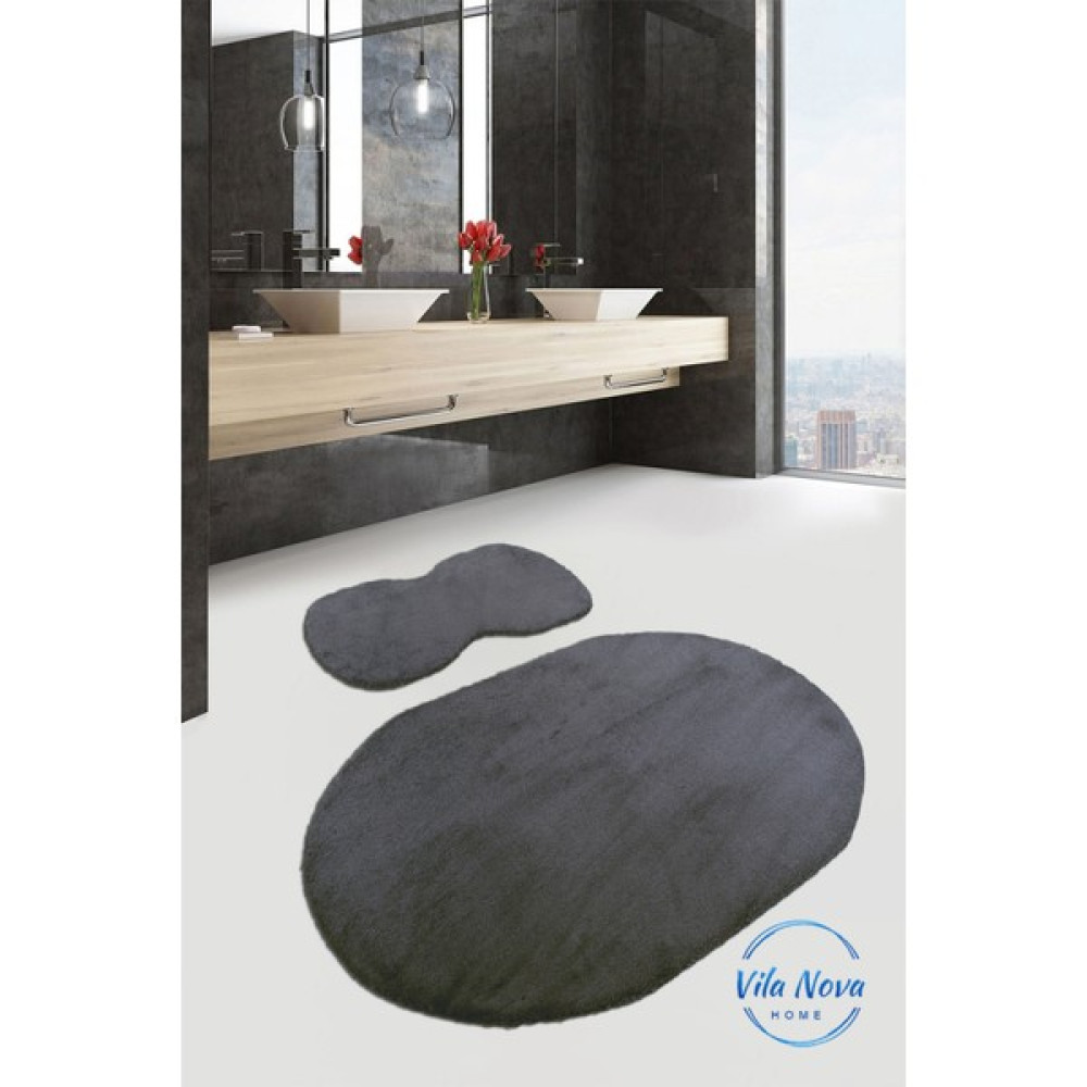 Vila Nova Home 2'li Antrasit Oval Peluş Post Yumuşak Yıkanabilir Banyo Halısı Klozet TAKIMI(80 x 120 cm - 80 x 50 cm) Klozet Takımı Fiyatı