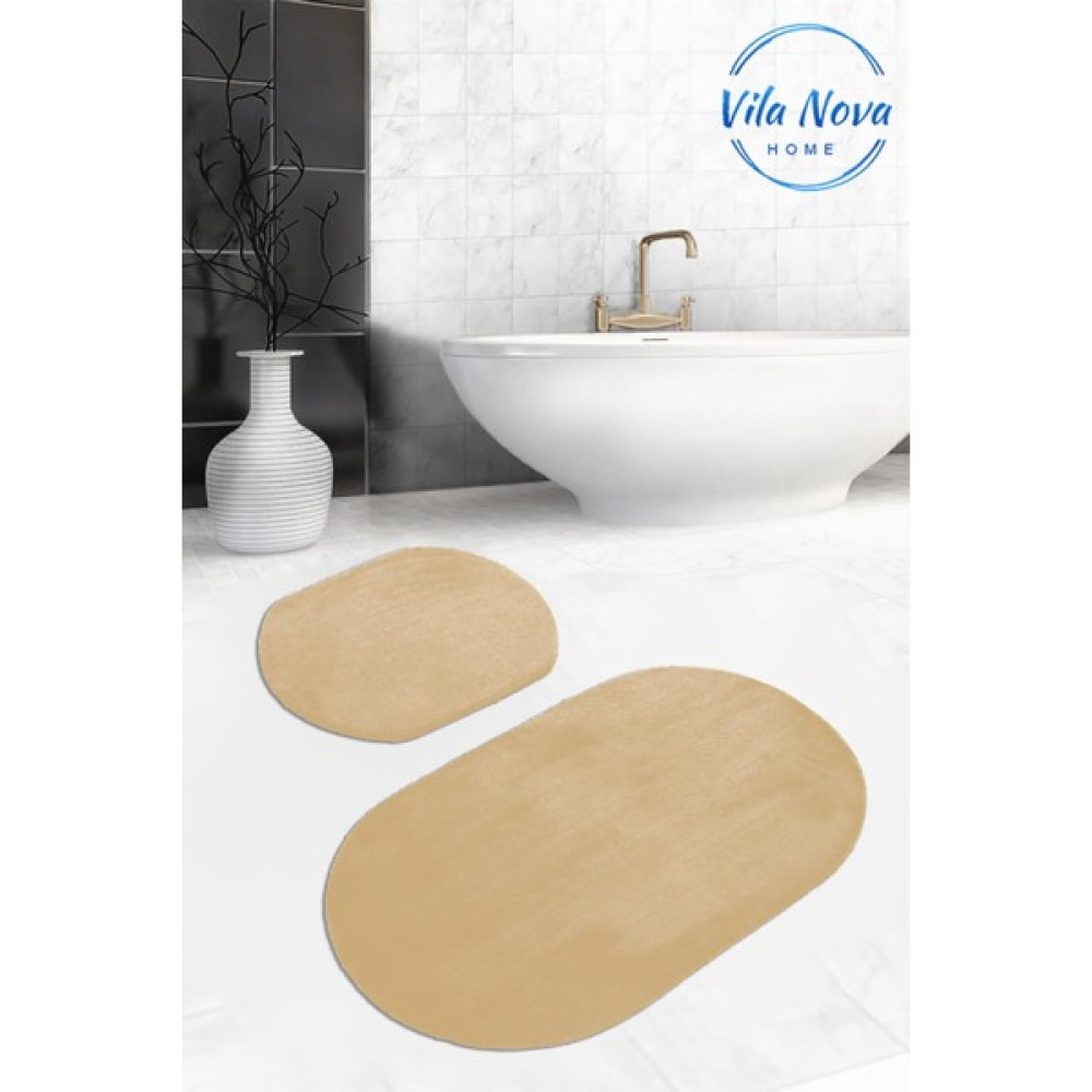 Vila Nova Home 2'li Bej Oval Düz Renk Peluş Post Yumuşak Yıkanabilir Banyo Halısı Klozet TAKIMI(100 x 60 cm - 60 x 50 cm) Klozet Takımı Fiyatı
