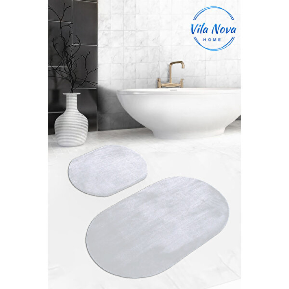 Vila Nova Home 2'li Gri Oval Düz Renk Peluş Post Yumuşak Yıkanabilir Banyo Halısı Klozet TAKIMI(100 x 60 cm - 60 x 50 cm) Klozet Takımı Fiyatı