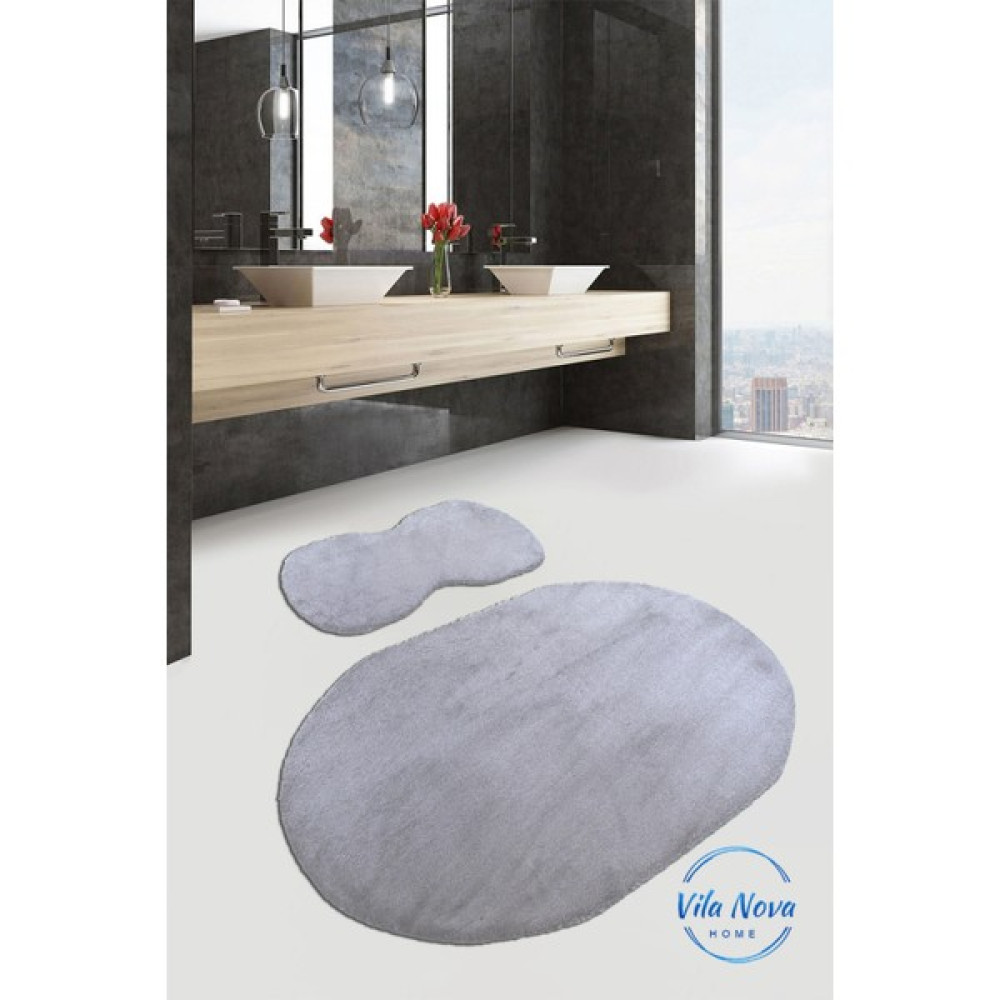 Vila Nova Home 2'li Gri Oval Peluş Post Yumuşak Yıkanabilir Banyo Halısı Klozet TAKIMI(80 x 120 cm - 80 x 50 cm) Klozet Takımı Fiyatı